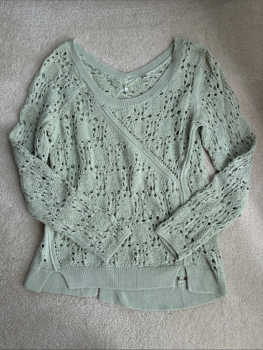Anthropologie Knitted & Knotted Open-Knit Scoop Neck Sweater in Pale Green Small